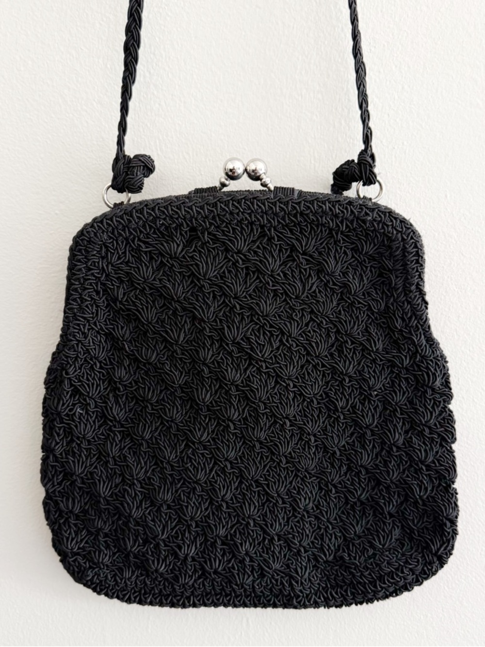 Vintage Black Woven Crochet Kiss-lock Crossbody Bag - Picture 3 of 5